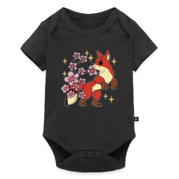 Sakura Woodland Creature Gift Cherry Blossom Fox - Baby Premium short-sleeve bodysuit - black - Front