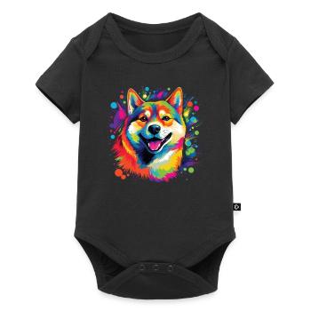 Aquarelle colorée Shiba Inu - Body à manches courtes Premium Bébé - noir - Devant