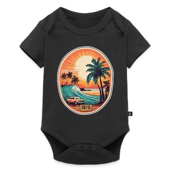 surf plage palmier soleil vacances - Body à manches courtes Premium Bébé - noir - Devant