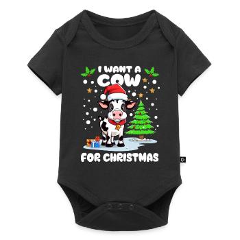 Little cow with cap celebrating Christmas in the snow - Baby Premium short-sleeve bodysuit - black - Front