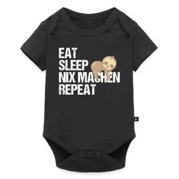 Faulbär Tagesroutine Deutsch Humor Geschenk - Baby Premium Kurzarmbody - Schwarz - Vorne