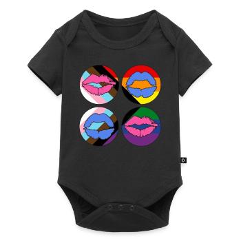 LGBTQ Gay Rainbow Progress Pride Flag Lips - Baby Premium Kurzarmbody - Schwarz - Vorne