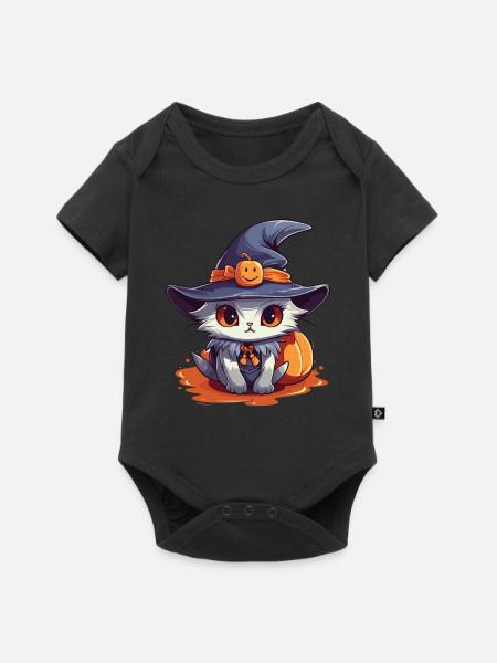 Cute Cat Halloween Anime Witch Pumpkin Cat - Baby Premium Kurzarmbody - Schwarz