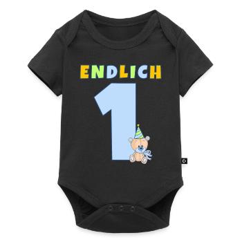 ENDLICH 1 Erster Geburtstag Kindergeburtstag Bär - Baby Premium Kurzarmbody - Schwarz - Vorne