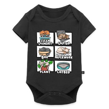 Propre Boîte à linge Lit pour chat Chaton amant endormi - Body à manches courtes Premium Bébé - noir - Devant