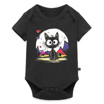 Katzen Urlaub beim Camping - Baby Premium Kurzarmbody - Schwarz - Vorne