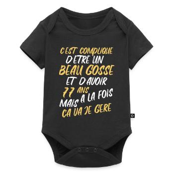 Cadeau D'anniversaire Beau gosse et d'avoir 77 ans - Body à manches courtes Premium Bébé - noir - Devant