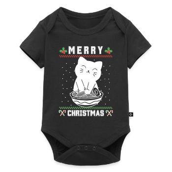 Chat d’anime kawaii mignon avec Ramen Noël laid - Body à manches courtes Premium Bébé - noir - Devant