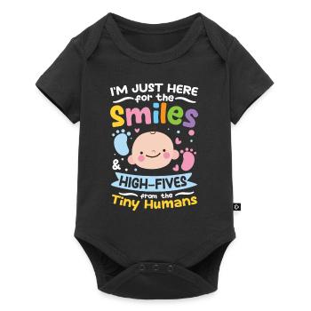 I'm Just Here For The Smiles From Tiny Humans - Baby Premium Kurzarmbody - Schwarz - Vorne