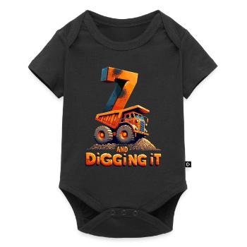Lucky Number 7 Excavator Birthday Design for Kids - Baby Premium short-sleeve bodysuit - black - Front