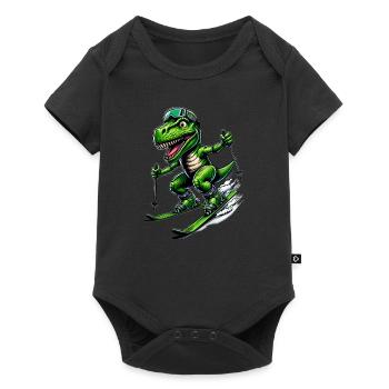 Dinosaurier auf Ski - Lustiger Ski-Dinosaurier - Baby Premium Kurzarmbody - Schwarz - Vorne