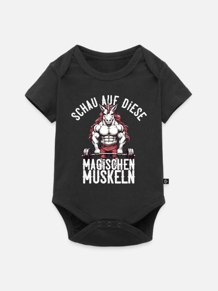 Einhorn Bodybuilder Magische Muskeln Design - Baby Premium Kurzarmbody - Schwarz