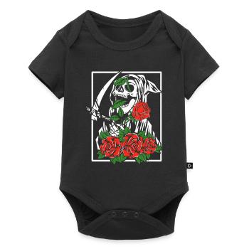 Faucheuse avec des roses | fleurs de crâne - Body à manches courtes Premium Bébé - noir - Devant