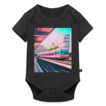 Train Gare du Japon - Body à manches courtes Premium Bébé - noir - Devant