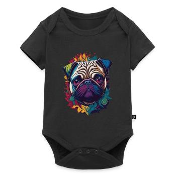 Farbenfrohes Mops Hund Kunstwerk - Baby Premium Kurzarmbody - Schwarz - Vorne