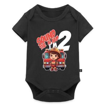 Thème de garçon d’anniversaire de pompier pour enfants de 2 ans - Body à manches courtes Premium Bébé - noir - Devant