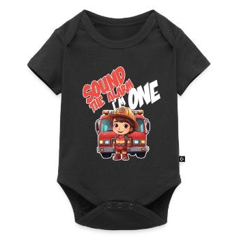 Thème garçon d’anniversaire de pompier pour enfants de 1 an - Body à manches courtes Premium Bébé - noir - Devant