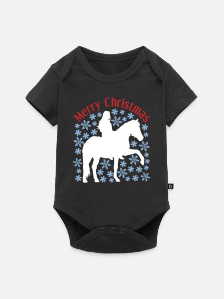 Weihnachtliches Mädchen-Pferd-Schnee Motiv - Baby Premium Kurzarmbody - Schwarz