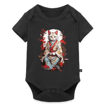 Japanische Kimono Katze Ukiyo-E Katzen Design - Baby Premium Kurzarmbody - Schwarz - Vorne