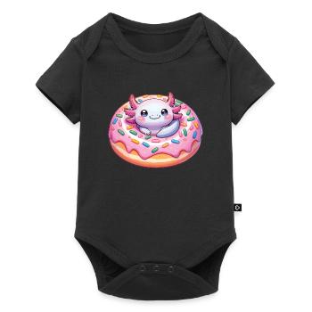Axolotl im süßen Donut lustiges Axolotl Fastfood - Baby Premium Kurzarmbody - Schwarz - Vorne