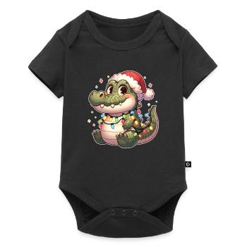 Père Noël chapeau Noël guirlandes lumineuses Crocodile - Body à manches courtes Premium Bébé - noir - Devant