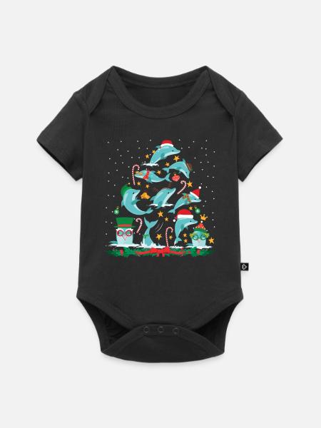 Dolphin Christmas Tree - Baby Premium Kurzarmbody - Schwarz