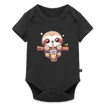 Kawaii Faultiere Bubble Tea Boba Faultier - Baby Premium Kurzarmbody - Schwarz - Vorne