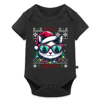 Meowy Christmas - Cat Pajamas PJ Ugly Funny Xmas - Baby Premium short-sleeve bodysuit - black - Front