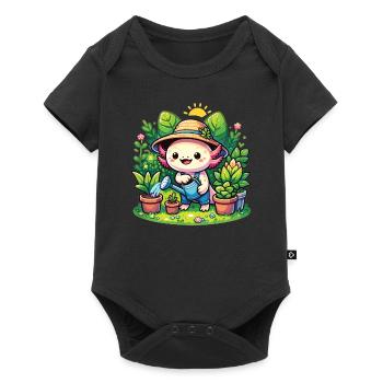 Axolotl als Hobbie Gärtner mit Pflanzen und Blumen - Baby Premium Kurzarmbody - Schwarz - Vorne