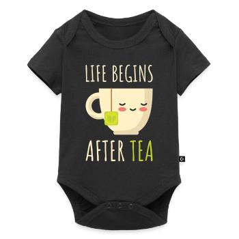 Das Leben beginnt nach dem Tee Niedlicher Teeliebhaber Kawaii-Tee - Baby Premium Kurzarmbody - Schwarz - Vorne