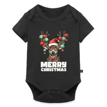 Renne avec boules de Noël et chapeau - Body à manches courtes Premium Bébé - noir - Devant