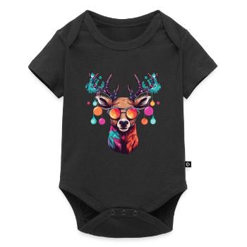 Renne avec boules de Noël et chapeau - Body à manches courtes Premium Bébé - noir - Devant