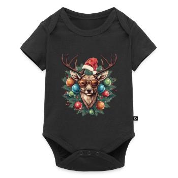 Renne avec boules de Noël et chapeau - Body à manches courtes Premium Bébé - noir - Devant