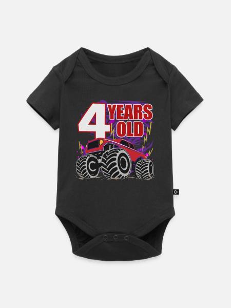Vierjähriger Racer Monster Truck Feier - Baby Premium Kurzarmbody - Schwarz