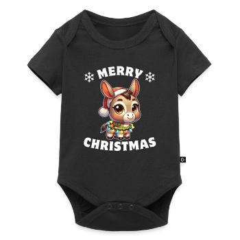 Père Noël chapeau Noël guirlandes lumineuses âne - Body à manches courtes Premium Bébé - noir - Devant