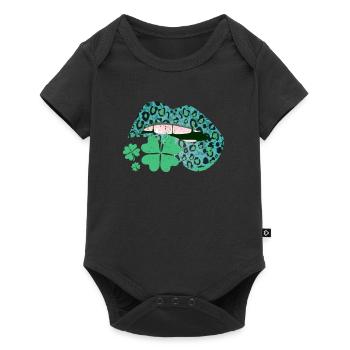 Irlandais Shamrock Lèvres Vertes Shamrock Heureux - Body à manches courtes Premium Bébé - noir - Devant