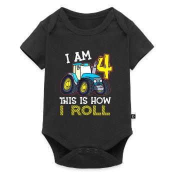 4e anniversaire drôle tracteur cadeau - Body à manches courtes Premium Bébé - noir - Devant