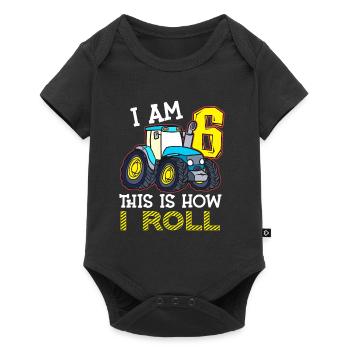 6e anniversaire drôle tracteur cadeau - Body à manches courtes Premium Bébé - noir - Devant
