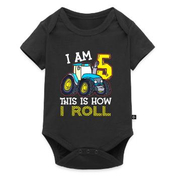 5e anniversaire drôle tracteur cadeau - Body à manches courtes Premium Bébé - noir - Devant