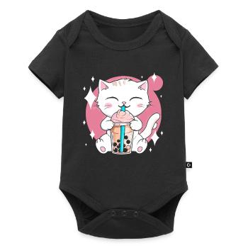 Kawaii Bubble Tea Cat Boba Lait - Body à manches courtes Premium Bébé - noir - Devant