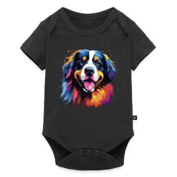 Wasserfarben Farbenfroher Berner Sennenhund - Baby Premium Kurzarmbody - Schwarz - Vorne