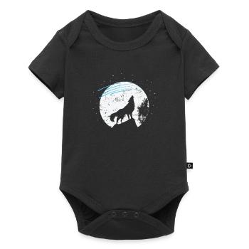 Shooting stars in front of moonlight and wolf - Baby Premium short-sleeve bodysuit - black - Front