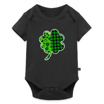 Büffel Grün Leopard Plaid Kleeblatt Cool - Baby Premium Kurzarmbody - Schwarz - Vorne