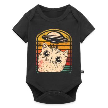 Lustige Katzen -Selfie Ufos Alien Spaceship Kitty - Baby Premium Kurzarmbody - Schwarz - Vorne