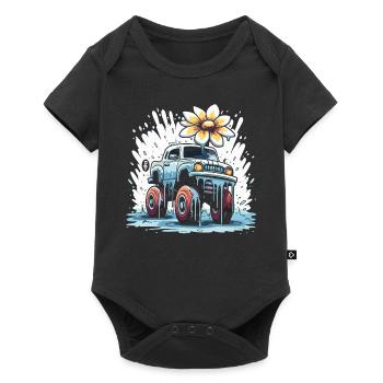 Ein bunter Flower Power Monstertruck - Baby Premium Kurzarmbody - Schwarz - Vorne