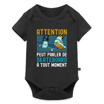 Attention Skateboard Humour Skate Fun Skater Flip - Body à manches courtes Premium Bébé - noir - Devant