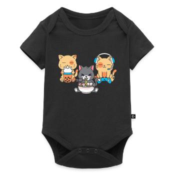 Chat Boba Thé Bubble Tea Gaming Gamer Ramen Anime - Body à manches courtes Premium Bébé - noir - Devant