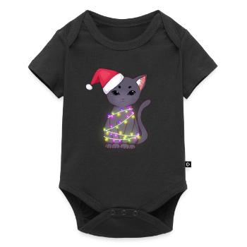 Cute Black Cat Wearing Santa Hat, Xmas Lights - Baby Premium short-sleeve bodysuit - black - Front