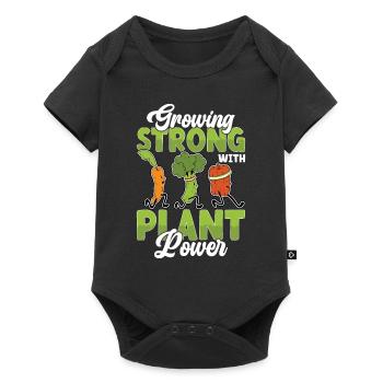 Growing Strong with Plant Power Vegetarian Vegan - Baby Premium Kurzarmbody - Schwarz - Vorne