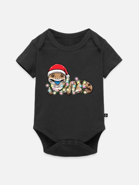 Blauzungenskink Eidechse Mit Weihnachtsbeleuchtung - Baby Premium Kurzarmbody - Schwarz
